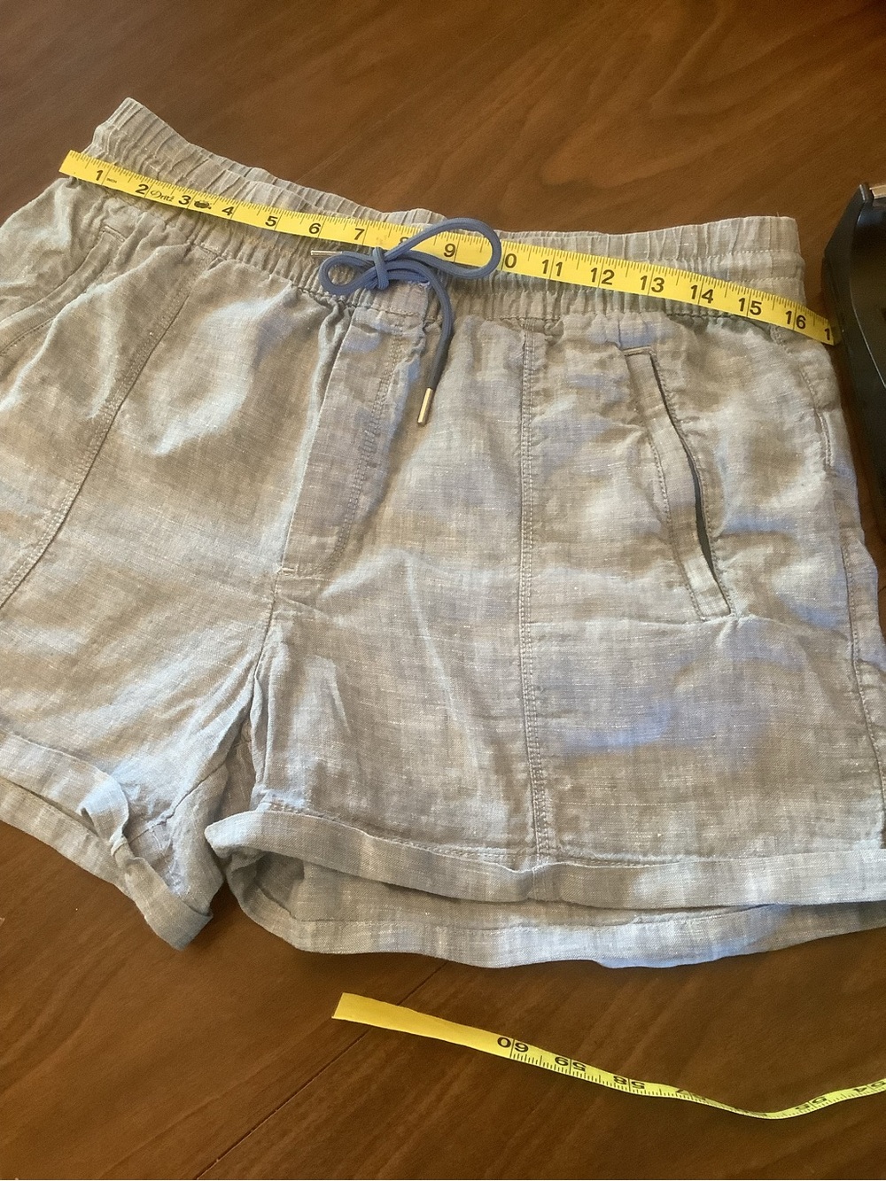 Athleta Cabo Linen Shorts Blue Slub 100% Linen Pull-On Elastic Waist Size 12 - Picture 8 of 11